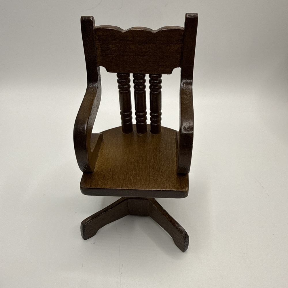 Vintage 1:12 Dollhouse Walnut Wooden‎ Swivel Office Desk Chair Miniature